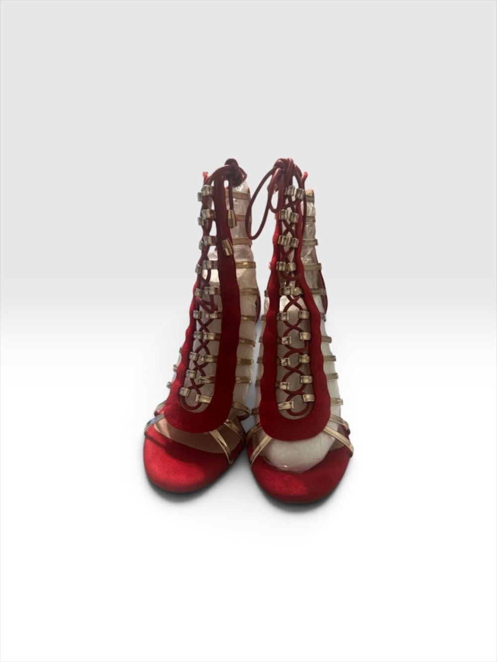 Women's Tassel Lace-Up Heeled Sandals Stylish High Heels In Red